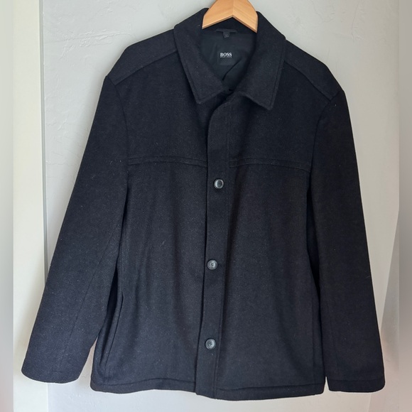 Hugo Boss Black Jacket Men's Black Wool & Cashmere Bland Winter Coat Size 46R